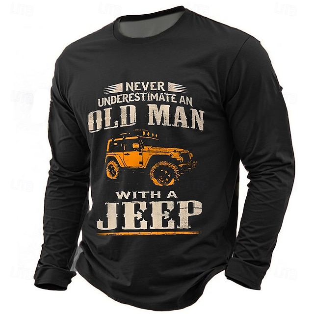  Herren Langarm Grafik T-Shirt 'Unterschätze niemals einen alten Mann mit einem Jeep' - Off-Road  Abenteuer Lebensstil T-Shirt
