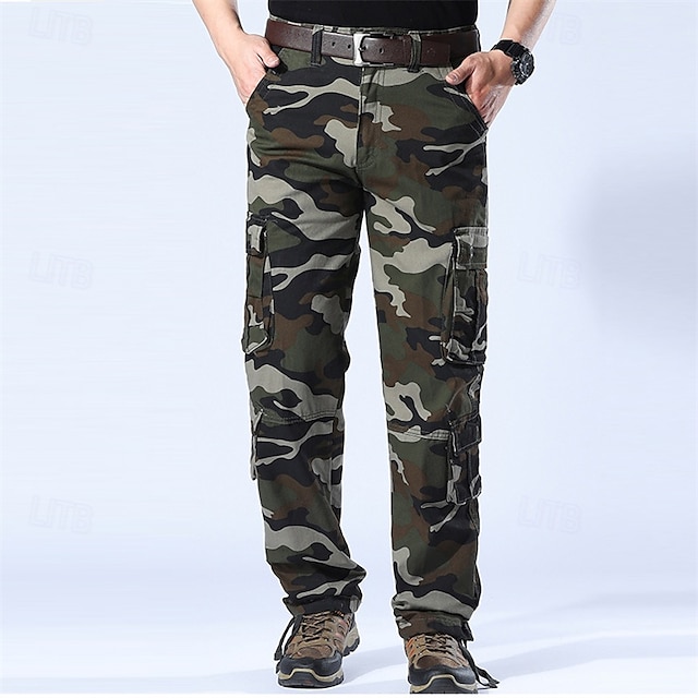  Homens Calça Cargo Calças de Trilha calças de caminhada Côr Camuflagem Ao ar livre Normal Prova-de-Água A Prova de Vento Secagem Rápida Leve Calças Bolsos Preto Verde Tropa Acampar e Caminhar Golfe