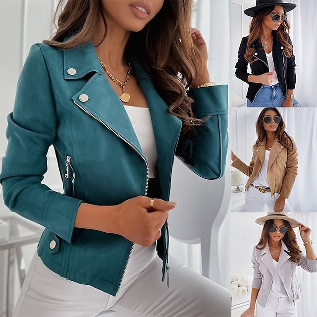  Per donna Giacca in Ecopelle Confortevole Traspirante Cerniera Casual Semplice Vacanza Streetwear Casuale Abbigliamento quotidiano Cerniera Corto Bavero Taglia piccola Manica Lunga Capispalla Nero