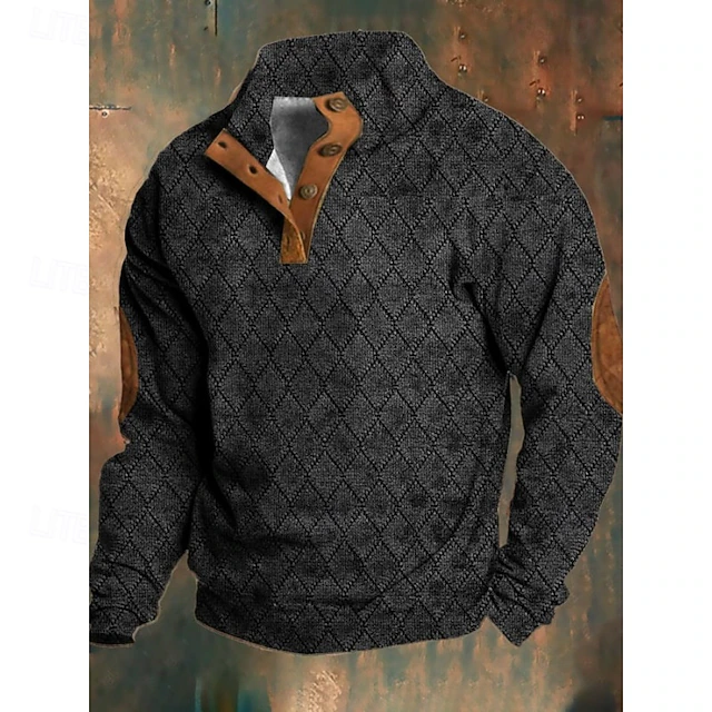 Men's Sweatshirt Black Army Green Brown Standing Collar Plain Color Block Print Ribbed Daily Holiday Going out Polyester Streetwear Casual Fall Winter Clothing Apparel Hoodies Sweatshirts  Long Sleeve4