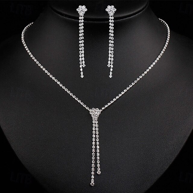 Bridal Jewelry Sets 1 set Rhinestone Alloy Earrings Necklace Women's Elegant Stylish Jewelry Set For Wedding Special Occasion Party Evening Wear2