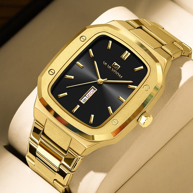  VA VA VOOM Top Brand Men Wrist Watches Luxury Waterproof Gold Black Silver Date Week Display Square Watch for Men Stainless Steel Watc