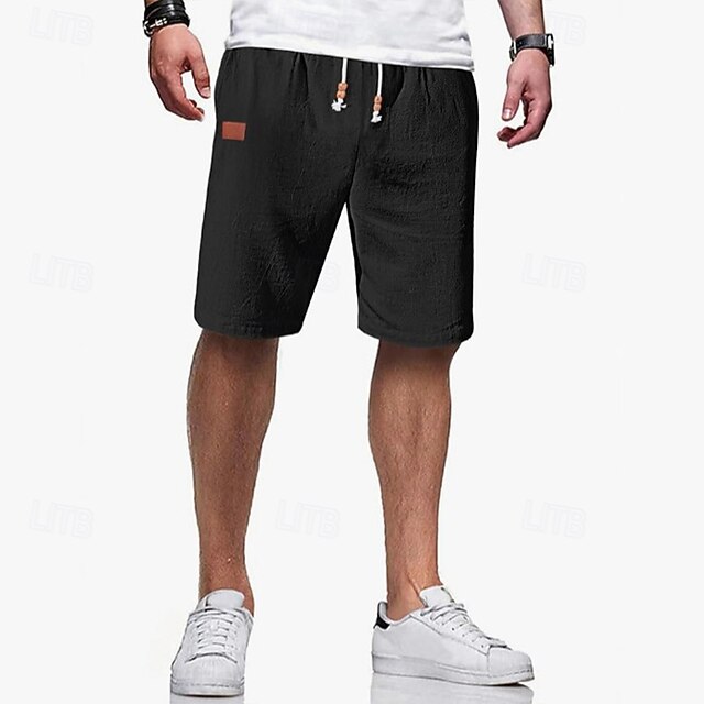  Homens Calção Shorts de linho Shorts de verão Shorts de praia Com Cordão Cintura elástica Tecido Conforto Respirável Comprimento do joelho Ao ar livre Diário Praia Férias Estilo Clássico Preto Branco