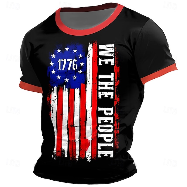  Magliette patriottiche per uomini Maglietta teschio con bandiera americana Maglietta a maniche corte Maglietta con stampa 3D Maglietta collo a giro Moda Daily Basic Street Casual Daily Nera Estate
