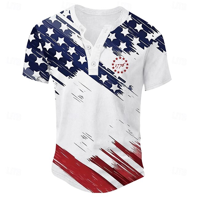 American Independence Day Men's American US Flag T Shirt Short Sleeve T shirt Graphic Print Henley Shirt Sports Fashion Street Sports Outdoor Casual White Summer Spring Clothing Apparel S M L XL XXL4