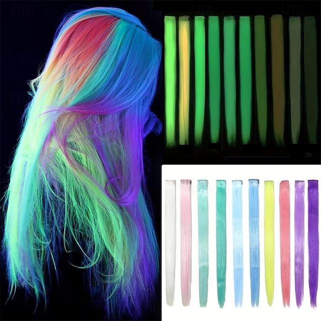  10 pezzi di extension per capelli che si illuminano al buio, clip in, extension per capelli sintetiche con clip, extension per capelli che si illuminano al buio, accessori per capelli che si