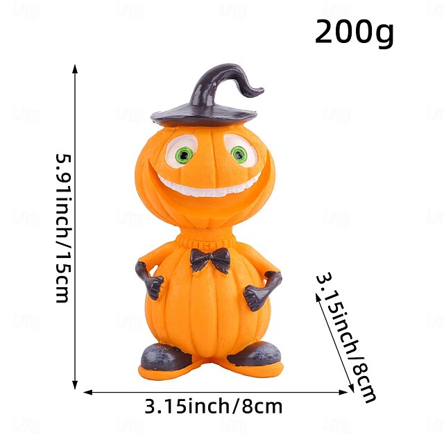  Decoração de estatueta de abóbora de Halloween, boneca de cabeça de abóbora de resina, decoração de festa de quintal assustadora