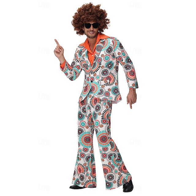  Retro Antiguo Años 60 Hippie Pelucas de Cosplay Pantalones Camisas Hippie Estampado Hombre Víspera de Todos los Santos Carnaval Mascarada Festival de Música Desfile del orgullo Mes del Orgullo Adulto