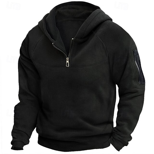 Men's Hoodie Quarter Zip Hoodie Black Hooded Plain Pocket Sports & Outdoor Daily Holiday Polyester Streetwear Basic Casual Spring &  Fall Clothing Apparel Hoodies Sweatshirts  Long Sleeve4