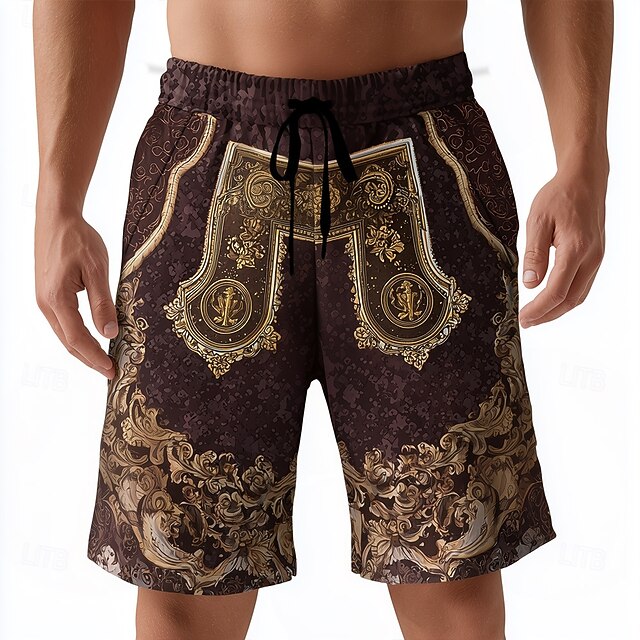 Men's Oktoberfest Beer Baroque Shorts Traditional Short Mid Waist Retro Vintage Vacation Side Pockets Mesh Lining Elastic Drawstring Waist Designer Clothing Apparel4