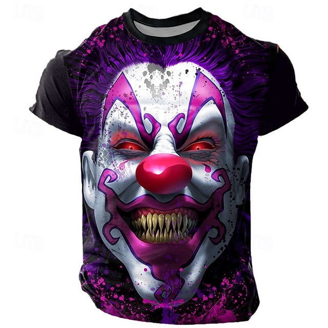 Tom Wood Halloween Men's Clown T Shirt Short Sleeve T shirt 3D Print Crew Neck Shirt Exaggerated Designer Party Street Casual Purple Summer Spring All Seasons Clothing Apparel S M L XL XXL4