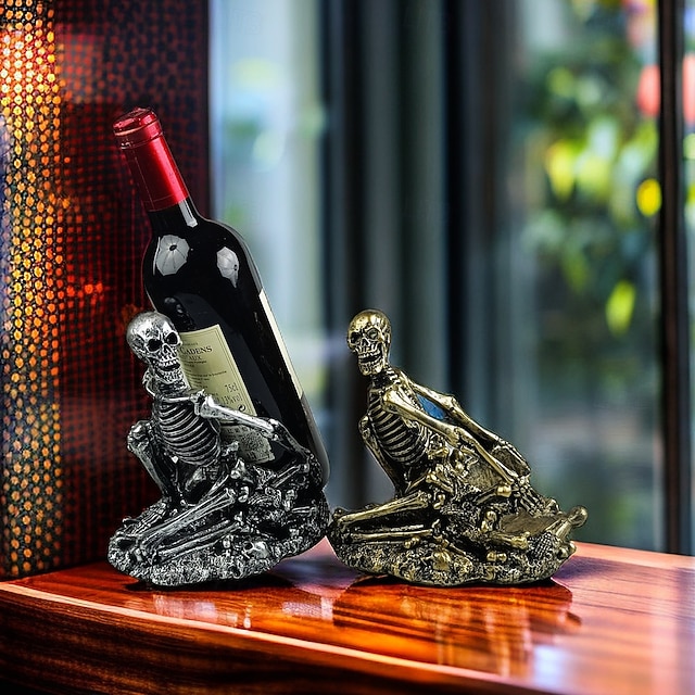  Portabotellas de vino con forma de calavera de Halloween, estante para vino con forma de calavera único, decoración espeluznante para el hogar, soporte creativo para botellas con esqueleto para