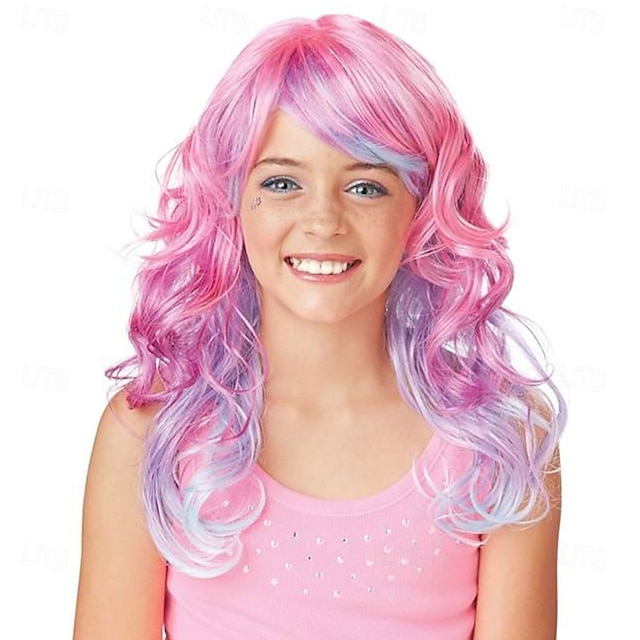  Parrucca per bambini con effetto ombre pastello, parrucche per feste di Halloween e cosplay