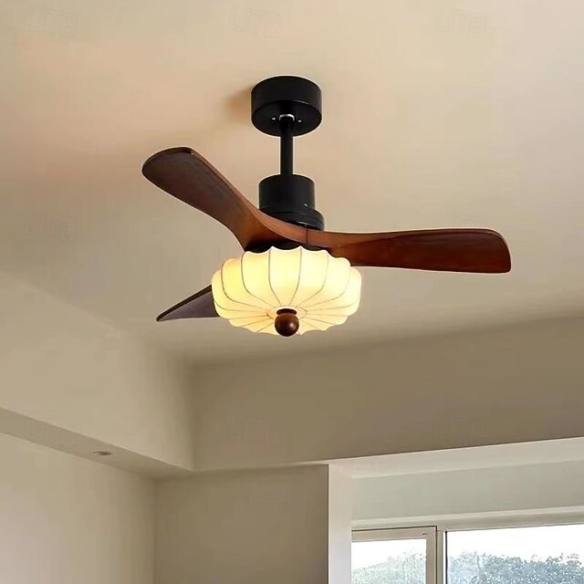  Ventilateur de plafond avec lumières, ventilateur de plafond en bois avec lumières, moteur à courant continu réversible silencieux avec 3 pales pour ferme, salon, chambre, bureau