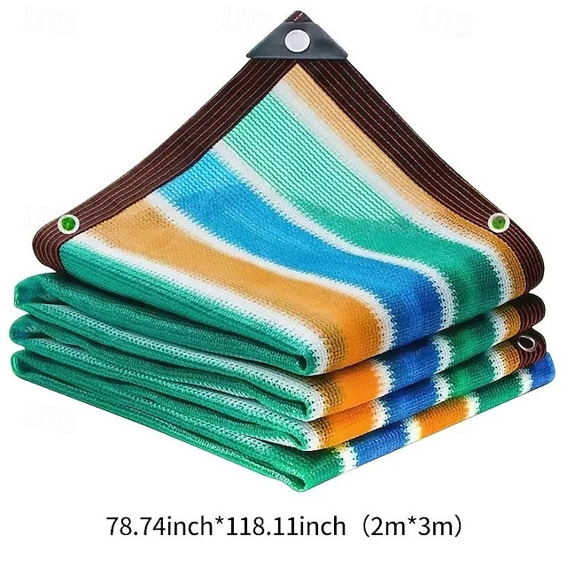  Sun Shade Net, High-Density Breathable Colorful Striped Durable Plastic Sunshade Cloth for Patio, Picnic, Carport, Garden, Porch Awning