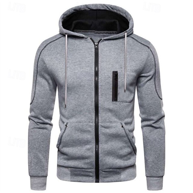 Men's Hoodie Full Zip Hoodie Navy Blue Gray Hooded Plain Pocket Sports & Outdoor Daily Holiday Polyester Streetwear Basic Casual Spring Autumn / Fall Clothing Apparel Hoodies Sweatshirts  Long Sleeve3