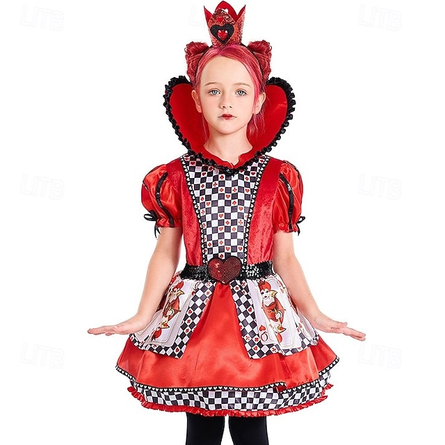  Alice in Wonderland Sprookje Hartenkoningin De rode koningin Venijn Jurken Kostuum Verhaalboekpersonages Cosplay Film cosplay for Voor meisjes Kinderen Halloween Carnaval Wereldboekendag Prestatie