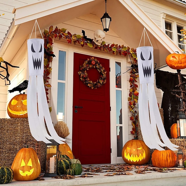  2 buc geantă de Halloween cu șosete de vânt din poliester impermeabile, steaguri decorative pentru petreceri înfricoșătoare în aer liber