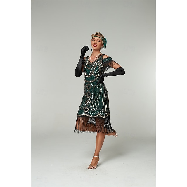 Roaring 20s 1920s Knee Length Dress Flapper Dress Outfits Cold Shoulder The  Great Gatsby Wedding Guest Sequins Tassel Fringe V Neck Fancy Dress Women's  Christmas Carnival Masquerade Evening Party 2026 - $51.99