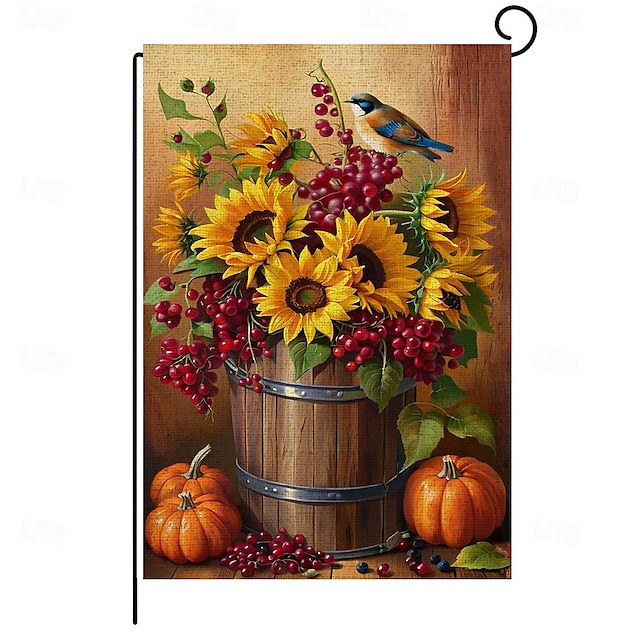  Halloween-Erntedank-Gartenflagge – doppelseitiges saisonales Gartenbanner für Herbstdekorationen – langlebige und wetterbeständige Polyesterflagge für Rasen, Veranda oder Gartendekoration im Freien