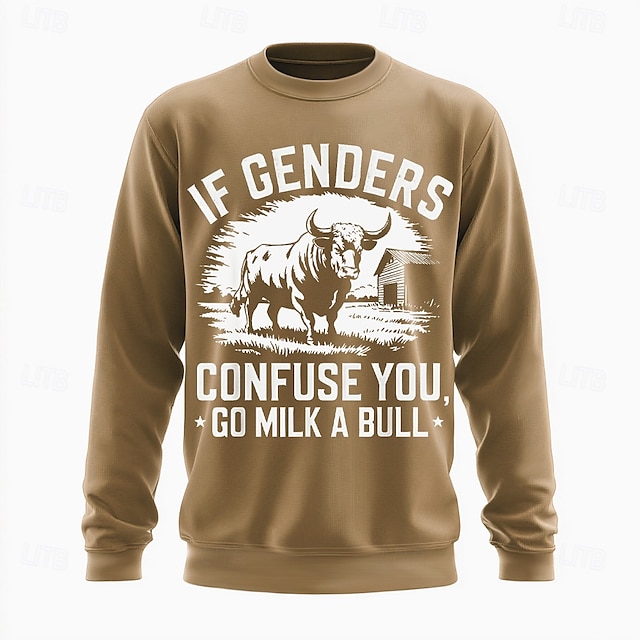  Men's Graphic Funny Slang Sweatshirt Fashion Daily Long Sleeve Crew Neck Black White Crewneck 3D All Seasons Designer