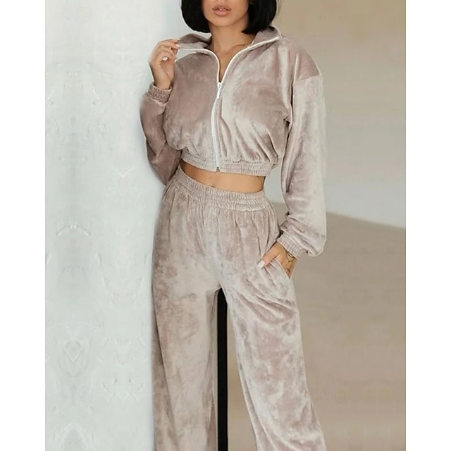  Damen Trainingsanzug Trainingsjacke Athleisure Herbst Langarm Velours Thermowarm Winddicht Laufen Training Athlässigkeit Sportbekleidung Sportkleidung Einfarbig Dunkelgrau Violett Schwarz