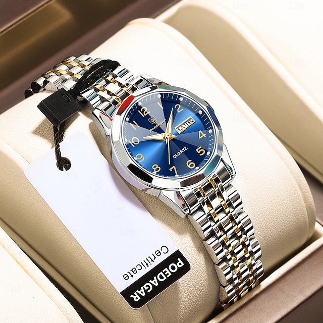  Montre-bracelet de luxe pour femme, étanche, lumineuse, avec date et semaine, à quartz, en acier inoxydable
