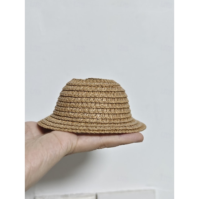  3 יחידות כובעי קש מיניאטוריים לבובות ויניל 17 ס