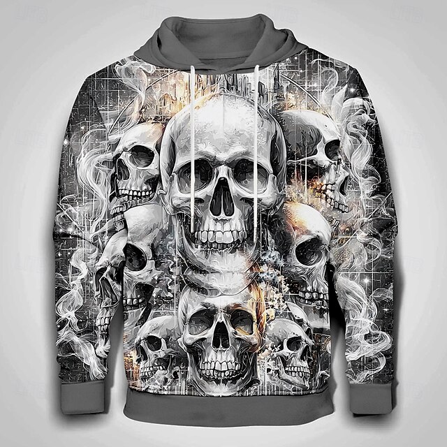  Homens Caveiras 3D Moletons Moletom Moletom Moletom com capuz Gola Redonda Legal Impressão 3D Bandagem Streetwear Preto Com Cordão Arte Gráfica Outono Inverno Designer