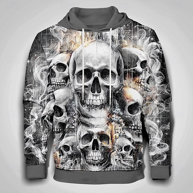 Men's Skull 3D Hoodies Sweatshirt Cool Party Long Sleeve Crew Neck Club Streetwear Black Drawstring Graphic Fall Winter Designer4