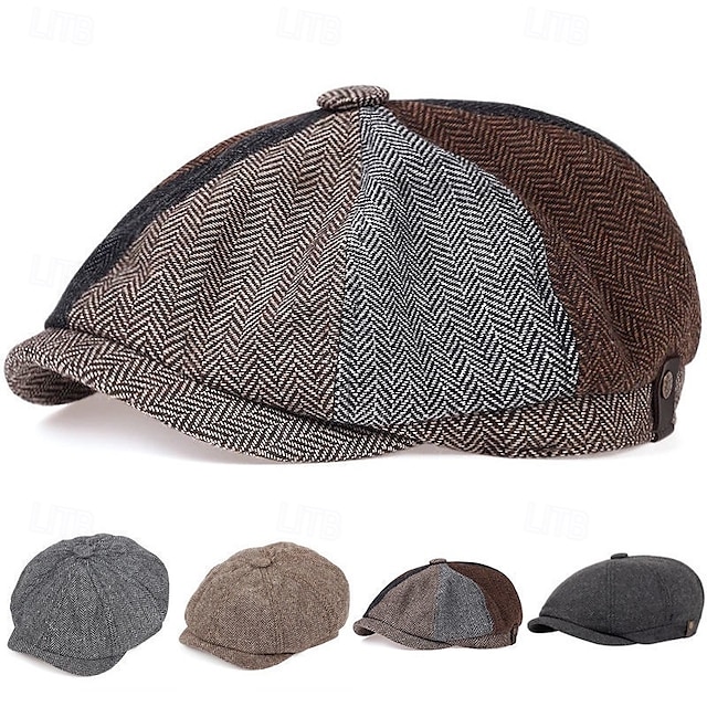  pánská vintage patchwork plochá kšiltovka rybí kosti – klasický tvídový newsboy klobouk na podzim a zimu