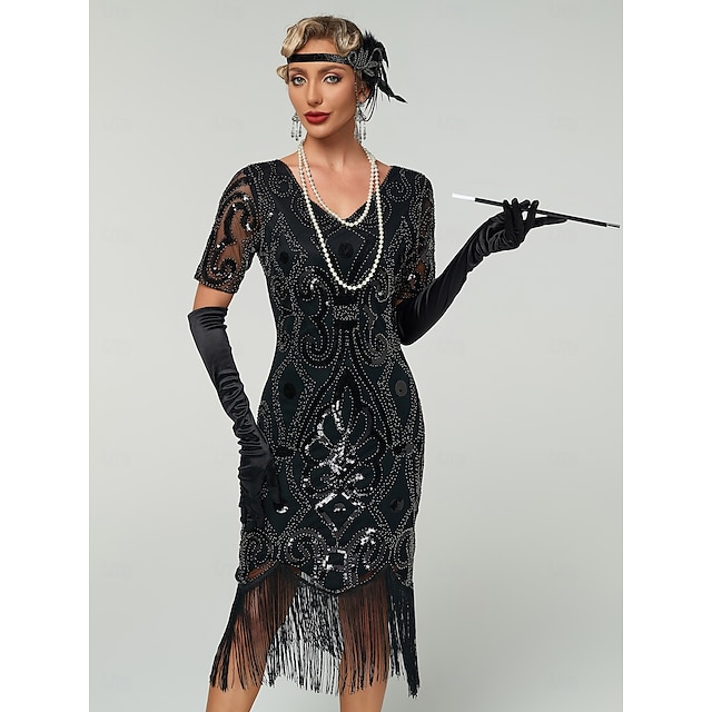  Retro / vintage Glada 20-talet 1920-talet Flapper-klänning Klänningar Kläder Den store Gatsby Bröllopsgäst Paljetter Tofs Dam Jul Halloween Karnival Fest / afton Bröllopsfest Möhippa Vuxna Klänning