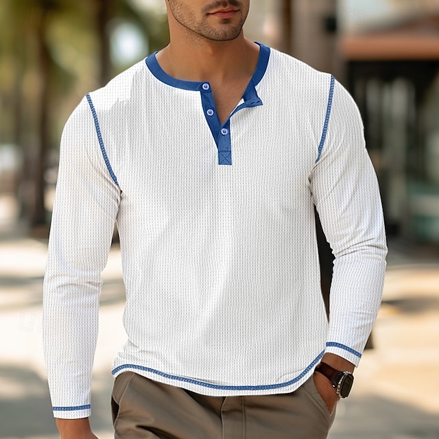  Per uomo Maglietta Manica Corta Manica Lunga Scollo a V Henley Estate Tutte le stagioni Semplice Moda Classico Casual Puro Streetwear Casuale Sportivo Nero Bianco Verde Maglietta Top per Uomo