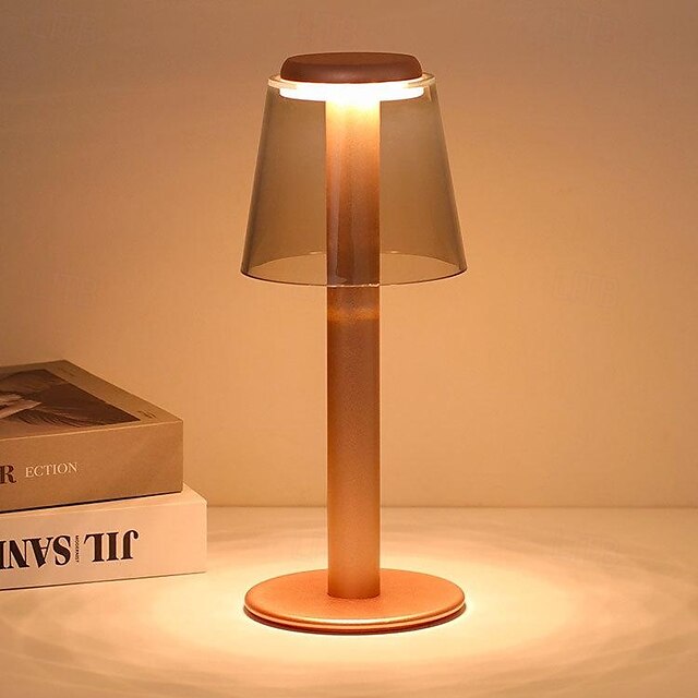 Lampe de table sans fil en métal avec capteur tactile, lampe de bureau à LED, lampe à intensité variable en continu à 3 couleurs, veilleuse pour chambre d'enfant, bureau et café