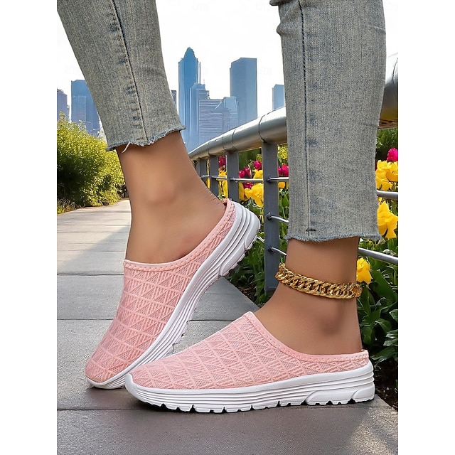  Roze mesh wandelschoenen voor dames – lichtgewicht, ademende muiltjes voor buitenfitness, woon-werkverkeer en casual reizen