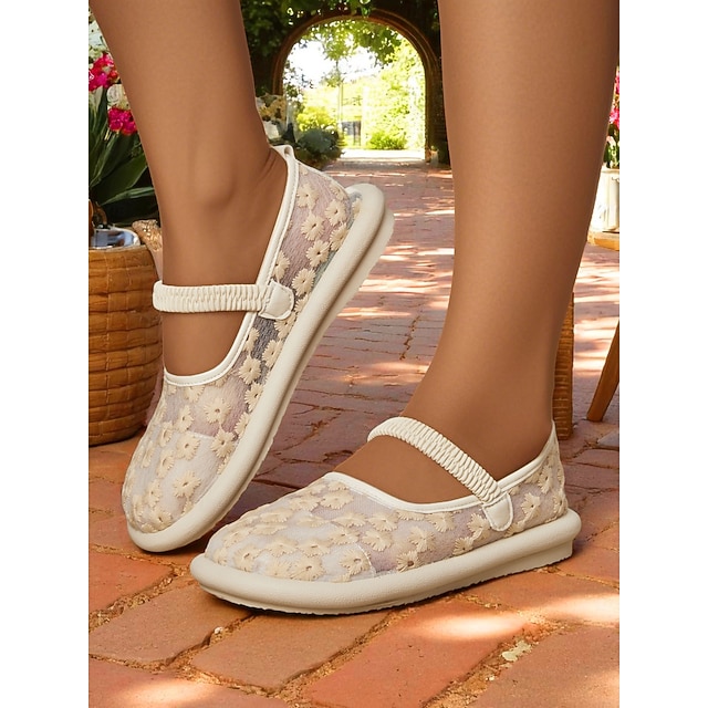  Balerini Mary Jane din plasă, cu lățime mare, pentru femei, model barefoot – pantofi ușori, brodați, cu baretă elastică, pentru petreceri în grădină și confort atât în interior, cât și în exterior