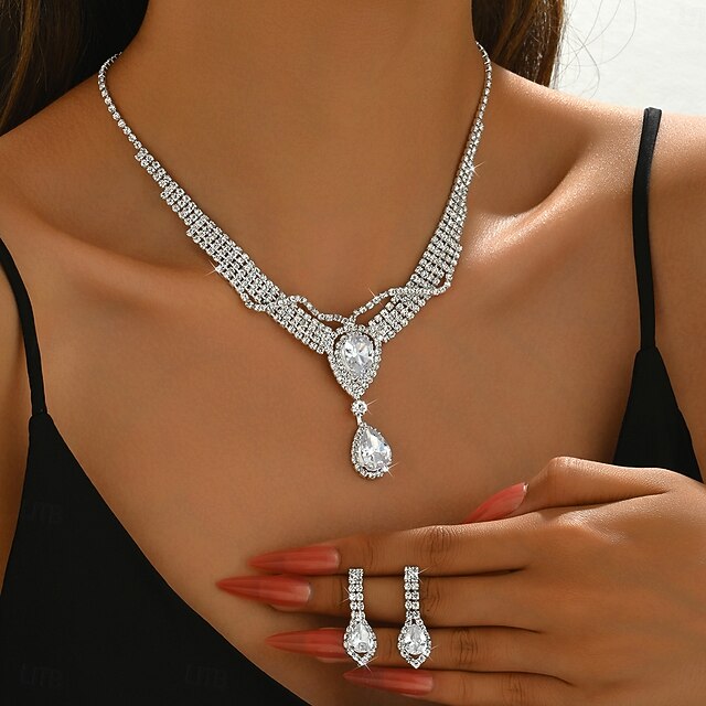  Svatební šperky Soupravy 2 Zirkon 1 x náhrdelník Náušnice Dámské Roztomilý umělecké Visací Půvab Klasika Kapka láska Kapka vody Diamond Sada šperků Pro Svatební Práce Dar