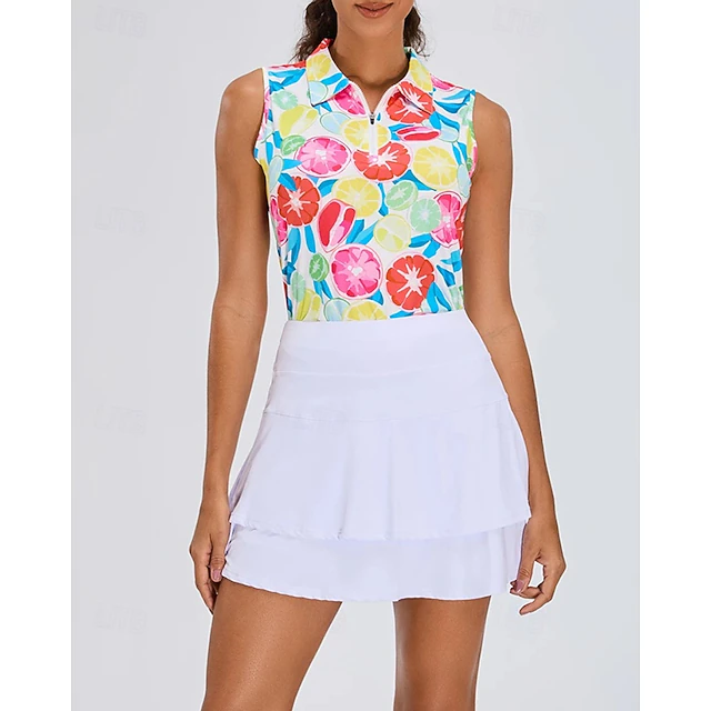 Women's Graphic Fruit Sport Shirt Golf Polo Shirt Tennis Shirt Sleeveless Zipper High Elasticity Moisture Wicking Breathable Tennis Golf Pickleball Turndown Zip Collar Shirt Top Blue Tennis Clothing4