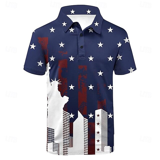American Independence Day Men's American US Flag Polo Short Sleeves Polo Shirts Polo Collar Casual Festival Button Up Summer Robin's Egg Blue4