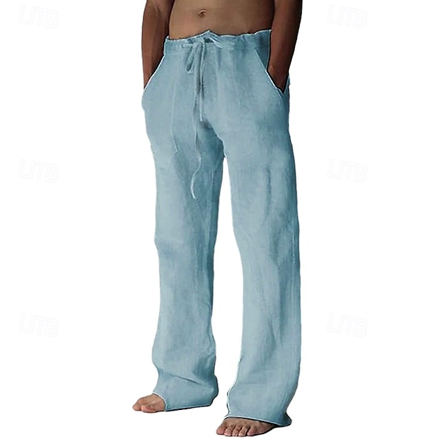  Herren Leinenhosen Hose Sommerhose Baggy-Hosen Kordelzug Elastischer Bund Gerader Schnitt Einfach Komfort Atmungsaktiv Volle Länge Lässig Täglich Ferien Mode Klassicher Stil Schwarz Himmelblau