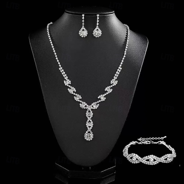  Set di gioielli da sposa, 1 set di orecchini con zirconi e strass, collana e braccialetti, elegante e raffinato, set di gioielli da donna per matrimonio, lavoro, occasioni speciali