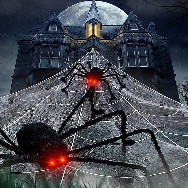  Halloween-Dekoration mit LED-Spinne für draußen, leuchtende Halloween-Spinnen-Dekorationen, biegsame Kunstspinne mit Farbverlauf auf der Rückseite, Halloween-Dekor für Haus, Hof, Kostüme, Partys,