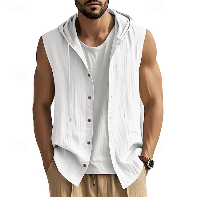  Herren Tank Top Weste Unterhemd Ärmelloses Shirt Ärmellos Mit Kapuze Sommer Einfach Mode Designer Basic Knöpfe Urlaub Straße Ausgehen Schwarz Weiß Gelb Top T-Shirt für Herren