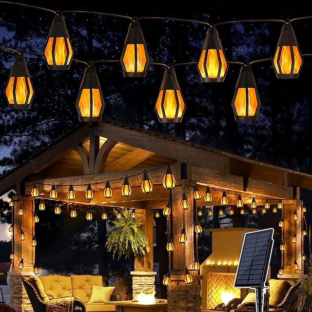  1 Pc 15 Leds Outdoor Waterproof Solar Flashing Flame Lantern String Garden Courtyard Camping Christmas Halloween Wedding Atmosphere Decoration Lighting