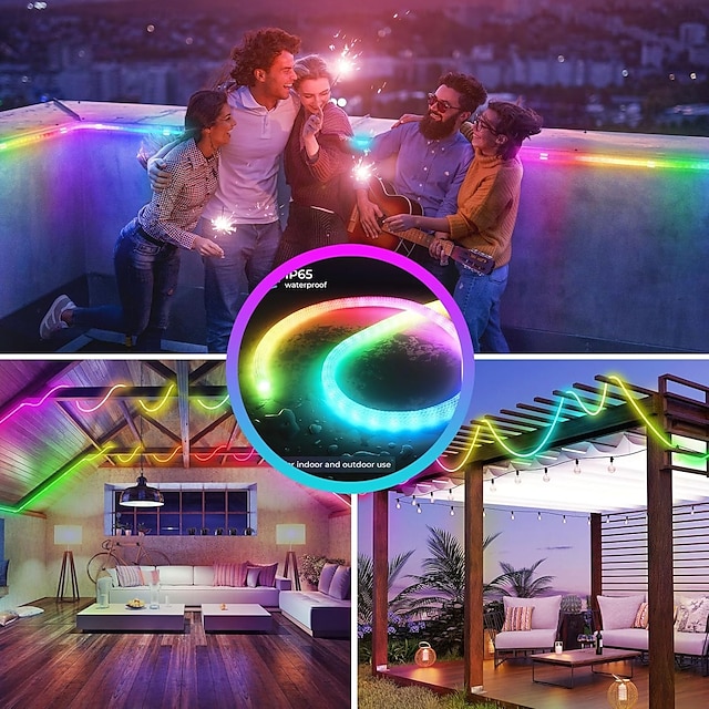  bande lumineuse LED au néon en silicone tissé étanche ws2811 12 mm contrôleur de maille circulaire à 360 degrés bande lumineuse de piscine en nylon rvb flexible couleur de rêve corde lumineuse chambre décoration intérieure et extérieure dc5v