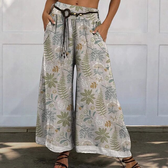 Women's Culottes Wide Leg Slacks Swing Vacation Vintage Ethnic Style Full Length Mid Waist Floral Graphic Micro-elastic Outdoor Vacation Home Multicolor Summer Spring Fall Loose Fit4
