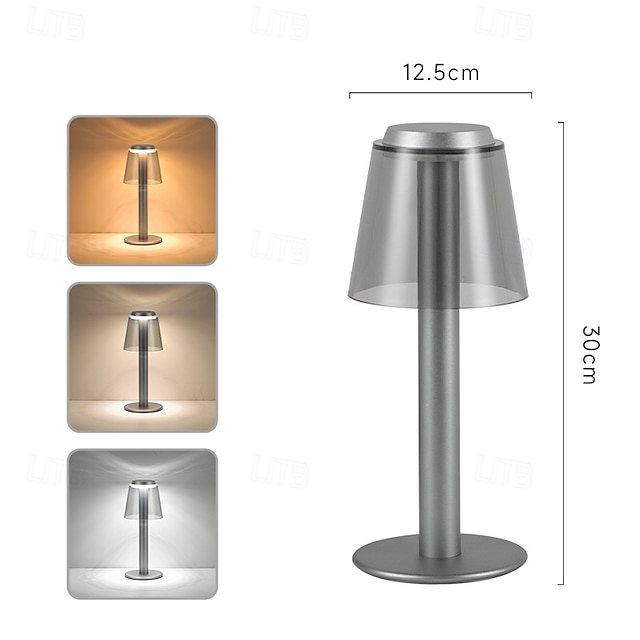  Lámpara de mesa de metal inalámbrica con sensor táctil, lámpara de mesa LED, luz de escritorio, lámpara de 3 colores con regulación continua y funciona con batería, luz de noche para guarderías,