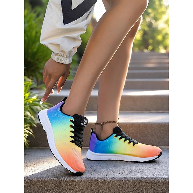  Pantofi sport pentru femei cu aspect curcubeu, pantofi sport ușori și respirabili, pentru sport, jogging și activități în aer liber