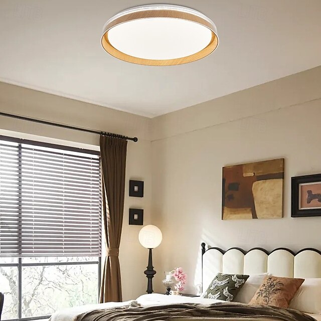  Lumină de tavan modernă, candelabru, lămpi de tavan cu LED, lumină de tavan cu LED-uri, lumini de cameră ultra-subțiri din lemn în stil japonez, lumini rotunde din lemn masiv pentru sufragerie, lumină