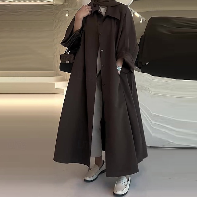  Damen Mantel Warm Bequem Knöpfe Tasche Mode Süß Einfach Straße Täglich Alltagstauglich Wochenende Einreihig Lang Umlegekragen Normale Passform Langarm Oberbekleidung Kaffee Herbst Winter